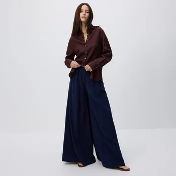 Reserved - Kalhoty palazzo s&nbsp;vysokým podílem viskózy - tmavomodrá - 467FM-59X - 467FM-59X-S