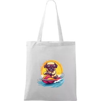 Mops na vodním skútru - Taška bavlněná - 42 x 38 cm ( Bílá )