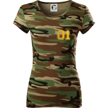 Dámské tričko King - Queen - 01 dres - zlatý potisk - Dámské maskáčové triko - XS ( Hnědý maskáč )