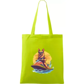 Německý ovčák na vodním skútru - Taška bavlněná - 42 x 38 cm ( Limetková )