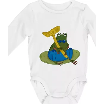 Žába s houbou (studio-arte.cz) - Body kojenecké s dlouhým rukávem - Dlouhý r. 3-6 měs ( Bílá )