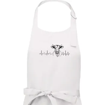 Kuchyňská zástěra EKG křivka kráva - Dámská zástěra na vaření - Univerzální velikost ( Bílá )