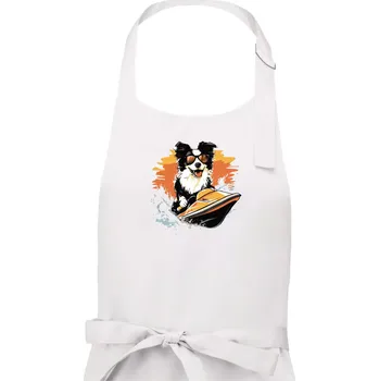 Kuchyňská zástěra Border Kolie na vodním skútru - Dámská zástěra na vaření - Univerzální velikost ( Bílá )