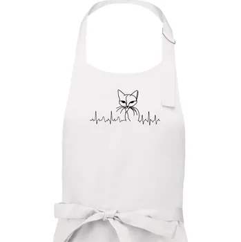 Kuchyňská zástěra EKG křivka kočka - Dámská zástěra na vaření - Univerzální velikost ( Bílá )