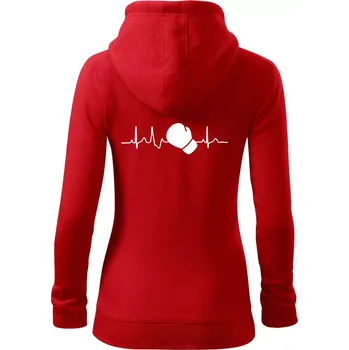 Dámská mikina EKG box rukavice - Dámská mikina trendy zipper s kapucí - M ( Červená )