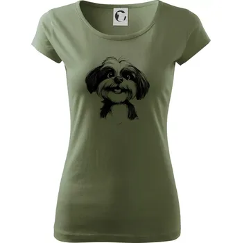 Lhasa Apso karikatura hlava - Dámské triko Pure - XS ( Khaki )