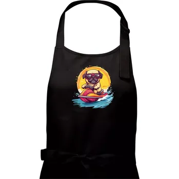 Kuchyňská zástěra Mops na vodním skútru - Dámská zástěra na vaření - Univerzální velikost ( Černá )