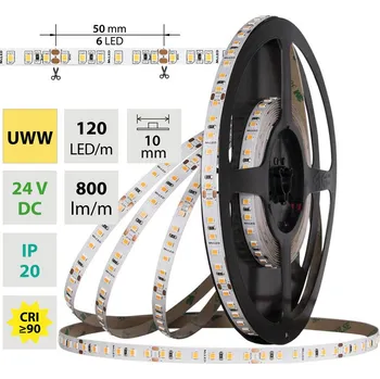 LED páska LED pásek SMD2835 UWW, 120LED/m, 9,6W/m, DC 24V, 800lm/m, CRI90, IP20, 10mm, 50m