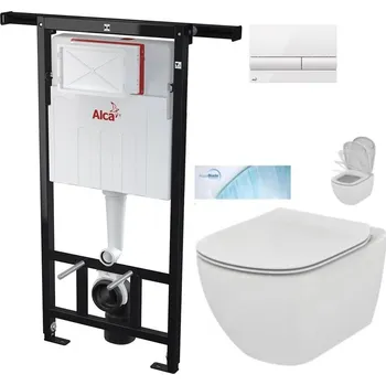 WC sada ALCA Předstěnový instalační systém s bílým tlačítkem M1710 + WC Ideal Standard Tesi se sedátkem SoftClose, AquaBlade AM102/1120 M1710 TE1