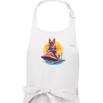 Kuchyňská zástěra Německý ovčák na vodním skútru - Dámská zástěra na vaření - Univerzální velikost ( Bílá )