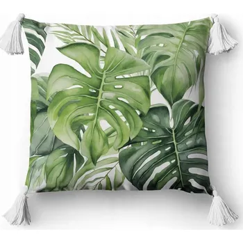 Povlak na dekorativní polštářek Dekorační povlak na polštář 45x45 5390 A bílý zelený listy Panama 58