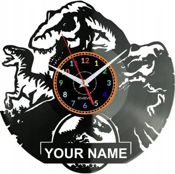 Hodiny Dinosaurus Dinosaurus Hodiny Nástěnné s Vinylovou Deskou s Motivem Jména - Moderní Dekorace