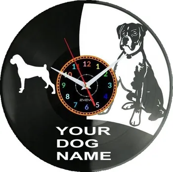 Hodiny Nástěnné hodiny s boxerem a tvým jménem - vinylová deska, moderní dekorace