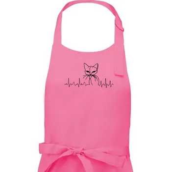 Kuchyňská zástěra EKG křivka kočka - Pánská zástěra na vaření - Univerzální velikost ( Růžová )
