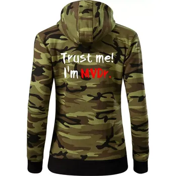 Dámská mikina Trust me I´m MVDr. / Věř mi jsem MVDr. - Dámská mikina trendy zipper s kapucí - XS ( Zelený maskáč )