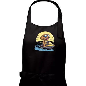 Kuchyňská zástěra Jezevčík na vodním skútru - Dámská zástěra na vaření - Univerzální velikost ( Černá )