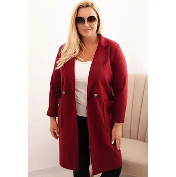 Dámský kabát Kesi Włoski Dámský elegantní plášť Plus Size s límcem a velkými kapsami bordový Kesi Włoski tmavě červená 3378002