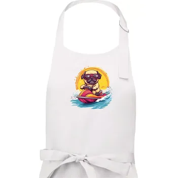 Kuchyňská zástěra Mops na vodním skútru - Dámská zástěra na vaření - Univerzální velikost ( Bílá )