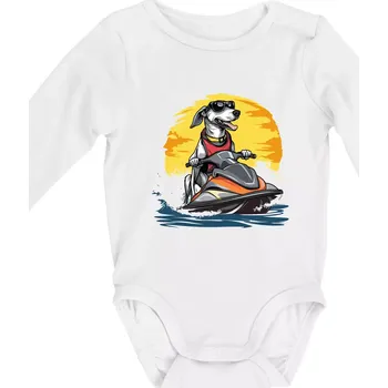 Kojenecké oblečení Chrt na vodním skútru - Body kojenecké s dlouhým rukávem - Dlouhý r. do 3 měs ( Bílá )