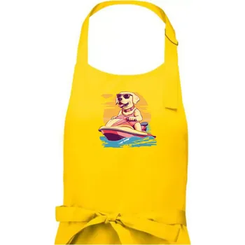 Kuchyňská zástěra Zlatý retrívr na vodním skútru - Dámská zástěra na vaření - Univerzální velikost ( Žlutá )