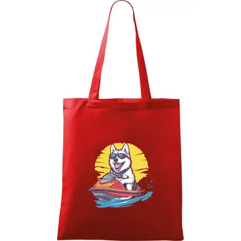 Nákupní taška Husky na vodním skútru - Taška bavlněná - 42 x 38 cm ( Červená )