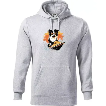 Pánská mikina Border Kolie na vodním skútru - Mikina pánská Cape s kapucí - 5XL ( Světlešedý Melír )