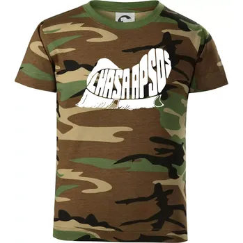 Lhasa Apso nápis v těle - Dětské maskáčové triko - 104-110cm / 3-4 roky ( Hnědý maskáč )