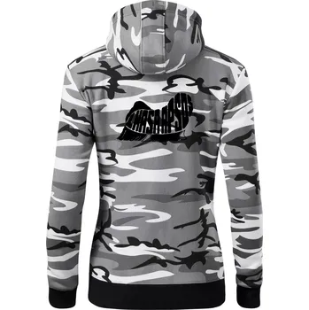 Dámská mikina Lhasa Apso nápis v těle - Dámská mikina trendy zipper s kapucí - XL ( Šedý maskáč )