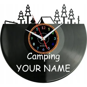 Hodiny Camping Nástěnné Hodiny s Vinylovou Deską - Moderní Dekorace s Vaším Jménem