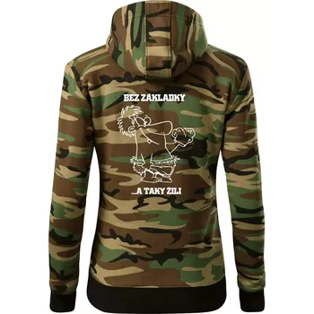 Dámská mikina Školní triko - Bez základky - Dámská mikina trendy zipper s kapucí - L ( Hnědý maskáč )