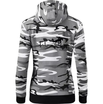 Dámská mikina EKG kůň přeskok - Dámská mikina trendy zipper s kapucí - M ( Šedý maskáč )