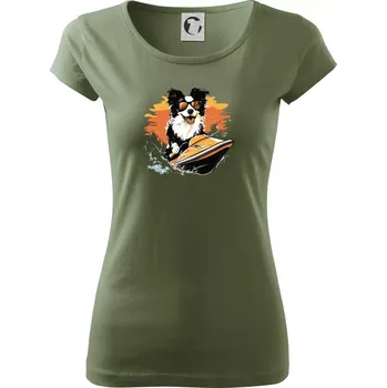 Dámské tričko Border Kolie na vodním skútru - Dámské triko Pure - L ( Khaki )