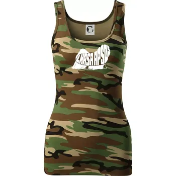 Dámské tričko Lhasa Apso nápis v těle - Dámské Maskáčové tílko - 2XL ( Hnědý maskáč )