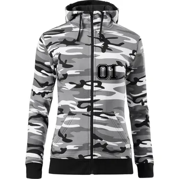 Dámská mikina King - Queen - 01 dres (černobílá) - Dámská mikina trendy zipper s kapucí - L ( Šedý maskáč )