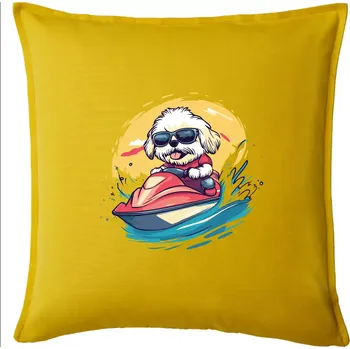 Polštář Lhasa Apso na vodním skútru - Polštář 50x50 - 50x50 - Pouze potah ( Žlutá )