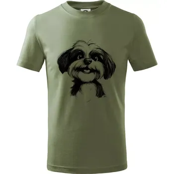 Lhasa Apso karikatura hlava - Tričko dětské bavlněné - 134 cm/8 let ( Khaki )