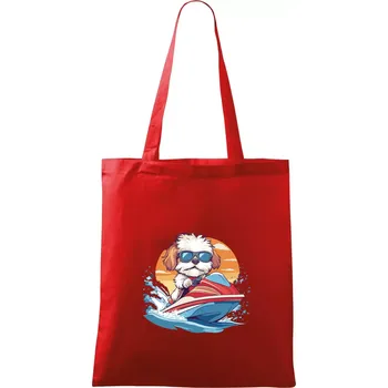 Nákupní taška Bišonek na vodním skútru - Taška bavlněná - 42 x 38 cm ( Červená )