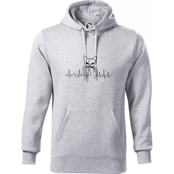 Pánská mikina EKG křivka kočka - Mikina pánská Cape s kapucí - S ( Světlešedý Melír )
