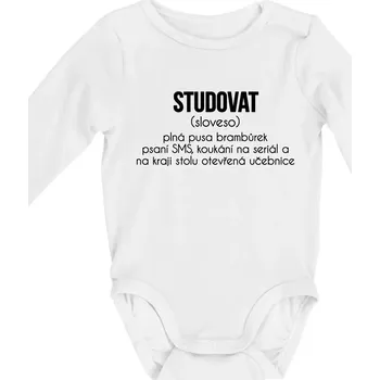 Studovat - Body kojenecké s dlouhým rukávem - Dlouhý r. do 3 měs ( Bílá )