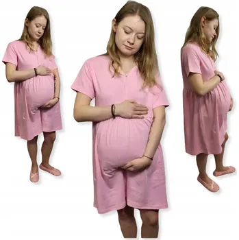Dámská noční košile NOČNÍ TĚHOTENSKÁ KOŠILE DO PORODU BAVLNĚNÁ S KRÁTKÝM RUKÁVEM vel XXL SVĚTLE RŮŽOVÁ