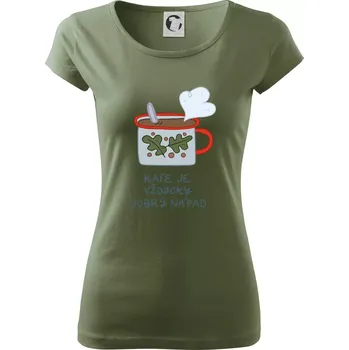 Dámské oblečení Kafe je vždycky dobrý nápad (studio-arte.cz) - Dámské triko Pure - L ( Khaki )