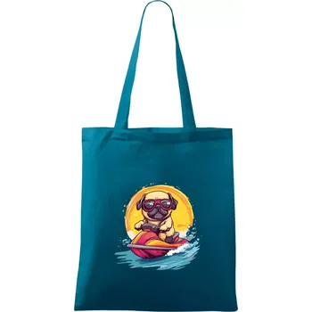 Mops na vodním skútru - Taška bavlněná - 42 x 38 cm ( Petrolejová )