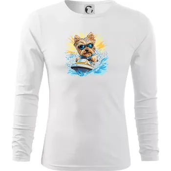 Pánské oblečení Yorkšírský teriér na vodním skútru - Triko s dlouhým rukávem FIT-T long sleeve - S ( Bílá )