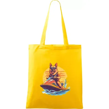 Nákupní taška Německý ovčák na vodním skútru - Taška bavlněná - 42 x 38 cm ( Žlutá )