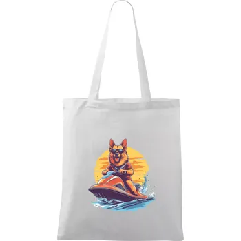 Nákupní taška Německý ovčák na vodním skútru - Taška bavlněná - 42 x 38 cm ( Bílá )