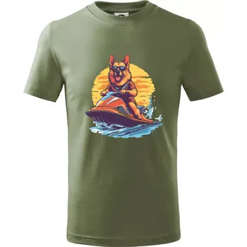 Německý ovčák na vodním skútru - Tričko dětské bavlněné - 134 cm/8 let ( Khaki )