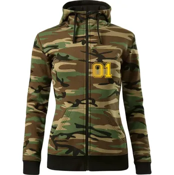 Dámská mikina King - Queen - 01 dres - zlatý potisk - Dámská mikina trendy zipper s kapucí - S ( Hnědý maskáč )