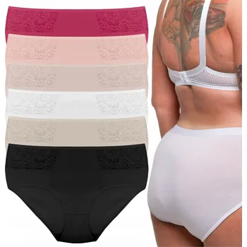 Kalhotky Bavlněné kalhotky Vysoký stav Kalhotky Plus Size s krajkou Multipack 5XL 6-balení