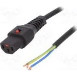 Kabel IEC C19 zásuvka,vodiče PVC 5m s aretací IEC LOCK černá