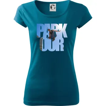 Dámské tričko Parkour nápis nebe - Dámské triko Pure - L ( Petrolejová )